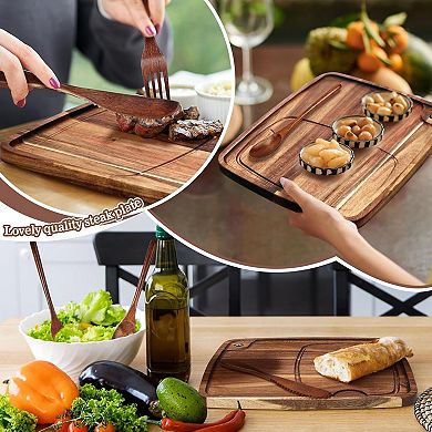 16 Pcs Acacia Wooden Steak Plates Board Serving Tableware Set Include Wooden Plates