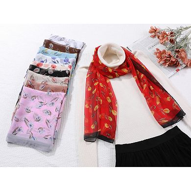 Women's Floral Vintage Scarf, Silky Lightweight Sunscreen Neckerchief Head Wrap Bandanas