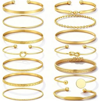 14K Gold Plated Chunky Bangle Set for Women