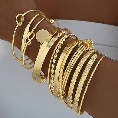 14K Gold Plated Chunky Bangle Set for Women