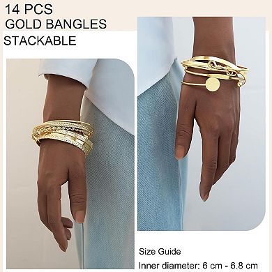 14K Gold Plated Chunky Bangle Set for Women