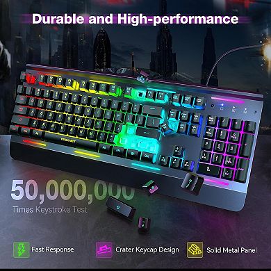 Gaming Keyboard, USB Wired Computer Keyboard, 15-Zone RGB Illumination, IP32 Water Resistance