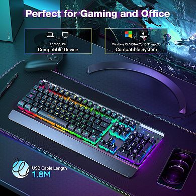 Gaming Keyboard, USB Wired Computer Keyboard, 15-Zone RGB Illumination, IP32 Water Resistance