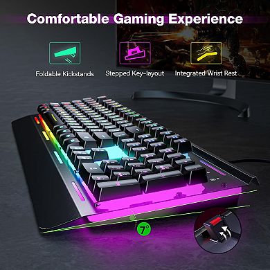 Gaming Keyboard, USB Wired Computer Keyboard, 15-Zone RGB Illumination, IP32 Water Resistance
