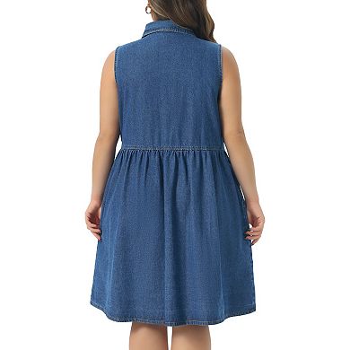 Women's Plus Size Denim Dress Sleeveless Babydoll Button Down Midi Jean Dresses Summer
