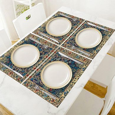 William Morris Floral Placemats Vintage Flower Boho Chic Retro Floral Linen Washable Table Mats