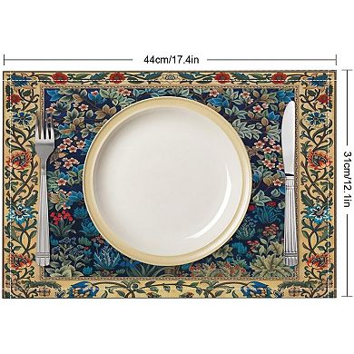 William Morris Floral Placemats Vintage Flower Boho Chic Retro Floral Linen Washable Table Mats