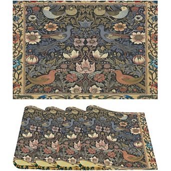William Morris Floral Placemats Vintage Flower Boho Chic Retro Floral Linen Washable Table Mats