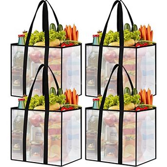Great Ambitions 4-Pack Heavy-Duty Reusable Grocery Bags, Water-Resistant & Foldable 33L