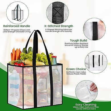 Great Ambitions 4-Pack Heavy-Duty Reusable Grocery Bags, Water-Resistant & Foldable 33L