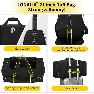 21" Duffel Bag for Travel & Sports - 34L, 5 Pockets, Trolley Sleeve