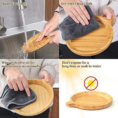 4 Pack Bamboo Wood Plates , 7.5 Inch Dinner Plates for Snack, Dessert, Fruit Platter