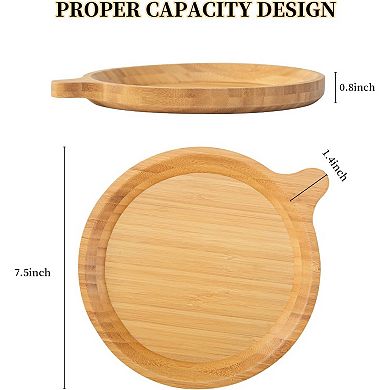 4 Pack Bamboo Wood Plates , 7.5 Inch Dinner Plates for Snack, Dessert, Fruit Platter