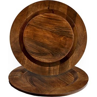 Wooden Serving Platter Set of 2-13" Handcrafted Serving Plates - Round Rustic Natural Tableware
