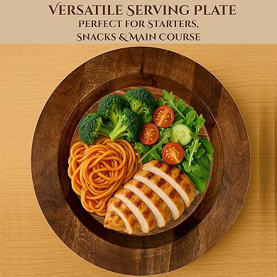 Wooden Serving Platter Set of 2-13" Handcrafted Serving Plates - Round Rustic Natural Tableware