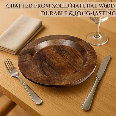Wooden Serving Platter Set of 2-13" Handcrafted Serving Plates - Round Rustic Natural Tableware