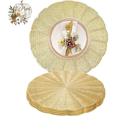 12 Pack Round Pressed Vinyl Placemats, 15 Inch Hollow Out Vinyl Dining Table Mats