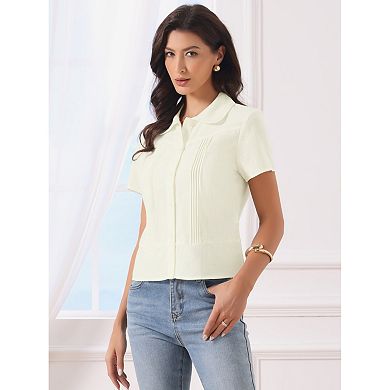 Button Down Shirt for Women's Short Sleeve Collared Neck Dressy Casual Work Tops