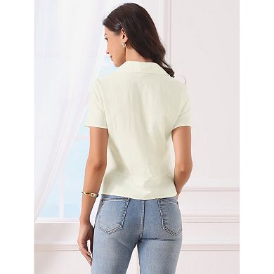 Button Down Shirt for Women's Short Sleeve Collared Neck Dressy Casual Work Tops