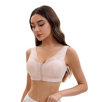 2 Packs Women's Lace Zip Front Closure Full Coverage Wirefree Wide Straps V Back Padded Bras