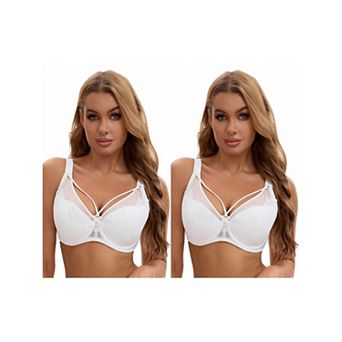 2 Packs Women's Lace Mesh Full Coverage Underwire Soft Cup Light and Breathable Push Up Bras