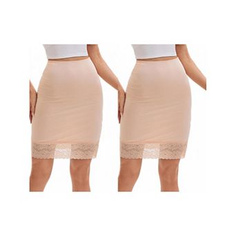2 Packs Women's Lace Trim Anti-Static Slip Knee Length Half Slips Lightweight Underskirt