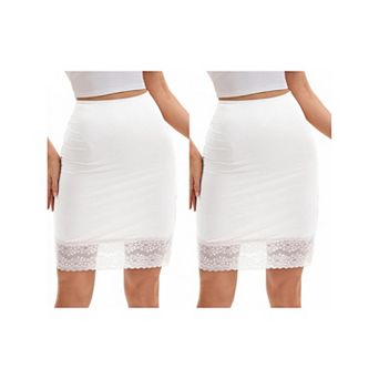 2 Packs Women's Lace Trim Anti-Static Slip Knee Length Half Slips Lightweight Underskirt