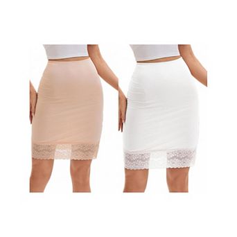 2 Packs Women's Lace Trim Anti-Static Slip Knee Length Half Slips Lightweight Underskirt
