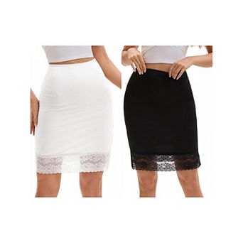2 Packs Women's Lace Trim Anti-Static Slip Knee Length Half Slips Lightweight Underskirt