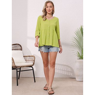 Boho Button Down Blouse for Women Long Sleeve V Neck Lightweight Dressy Casual Top