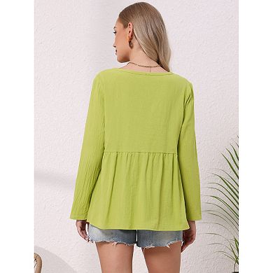 Boho Button Down Blouse for Women Long Sleeve V Neck Lightweight Dressy Casual Top