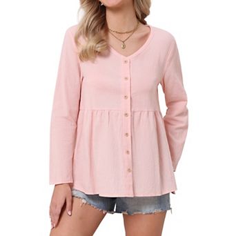 Boho Button Down Blouse for Women Long Sleeve V Neck Lightweight Dressy Casual Top