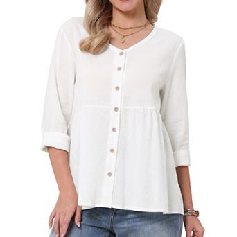 Boho Button Down Blouse for Women Long Sleeve V Neck Lightweight Dressy Casual Top