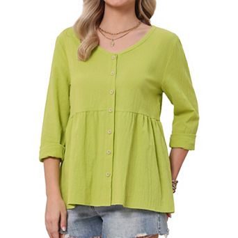 Boho Button Down Blouse for Women Long Sleeve V Neck Lightweight Dressy Casual Top