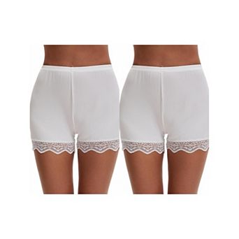 2 Packs Women's Lace Trim Ice Silk Mid-Waister Loose Slip Shorts Light Breathable Comfort Boyshorts
