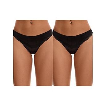 2 Packs Women's Satin Silky Hipster Panties Low Waisted Lace Trimmed Underpant