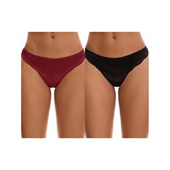 2 Packs Women's Satin Silky Hipster Panties Low Waisted Lace Trimmed Underpant