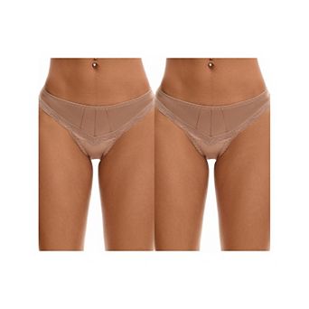 2 Packs Women's Satin Silky Hipster Panties Low Waisted Lace Trimmed Underpant