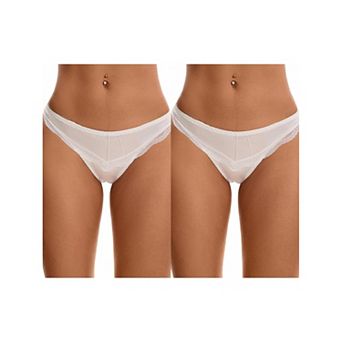 2 Packs Women's Satin Silky Hipster Panties Low Waisted Lace Trimmed Underpant