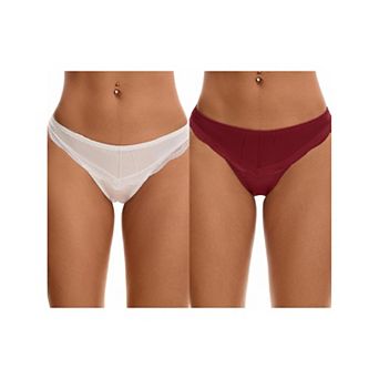 2 Packs Women's Satin Silky Hipster Panties Low Waisted Lace Trimmed Underpant