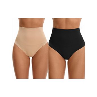 2 Packs Women's Thong Shapewear Tummy Control High Waist Shaping Panties Body Shaper Underwear