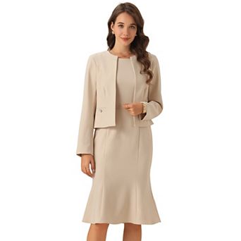 Dress Suit Sets for Women's 2 pc Work Sleeveless Dresses and Crop Blazer