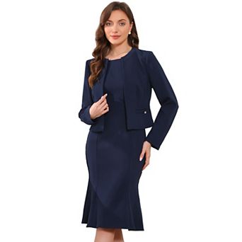Dress Suit Sets for Women's 2 pc Work Sleeveless Dresses and Crop Blazer