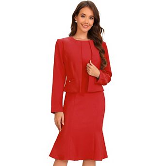 Dress Suit Sets for Women's 2 pc Work Sleeveless Dresses and Crop Blazer