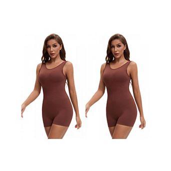 2 Packs Women's Workout Jumpsuits Backless Tummy Control Jumpsuits V Back Yoga Romper