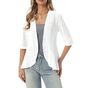Cardigan for Women 3/4 Sleeve Open Front Lightweight Hollow Out Bolero Shrug