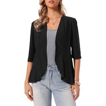 Cardigan for Women 3/4 Sleeve Open Front Lightweight Hollow Out Bolero Shrug