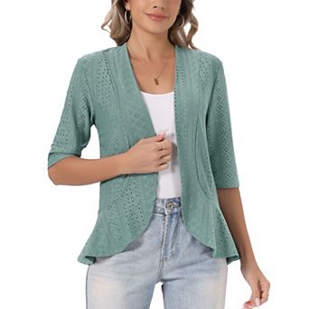 Cardigan for Women 3/4 Sleeve Open Front Lightweight Hollow Out Bolero Shrug