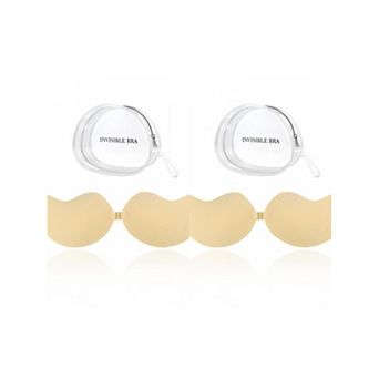 2 Packs Women's Reusable Strapless Push-up Invisible Sticky Adhesive Bras for Backless Dress