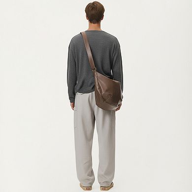 Men's Long Sleeve Pullover Top with Layered Notch Neckline and Relaxed Fit